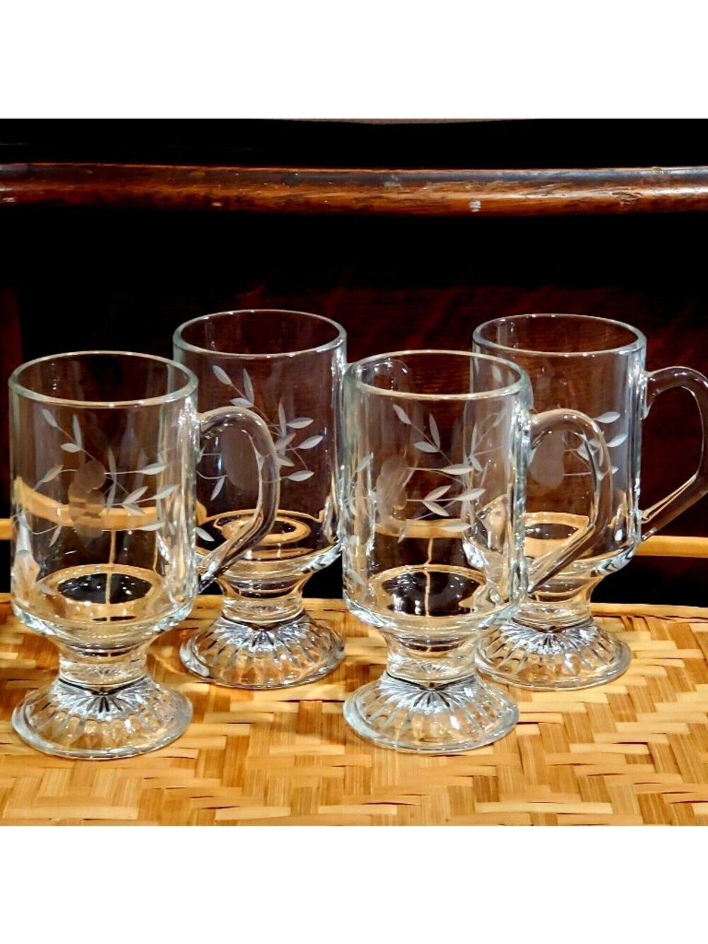 4 Princess House Heritage Irish Coffee Hot Toddy Chocolate Mug footed glass cups